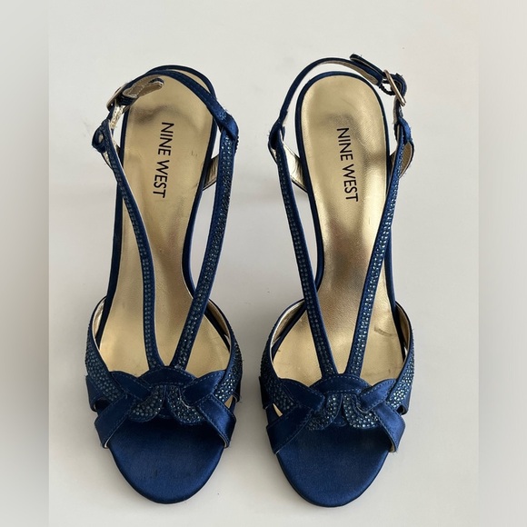 Nine West Shoes - Nine West (ILLIONA) blue strappy sparkly satin sling back heels size 6.5M
